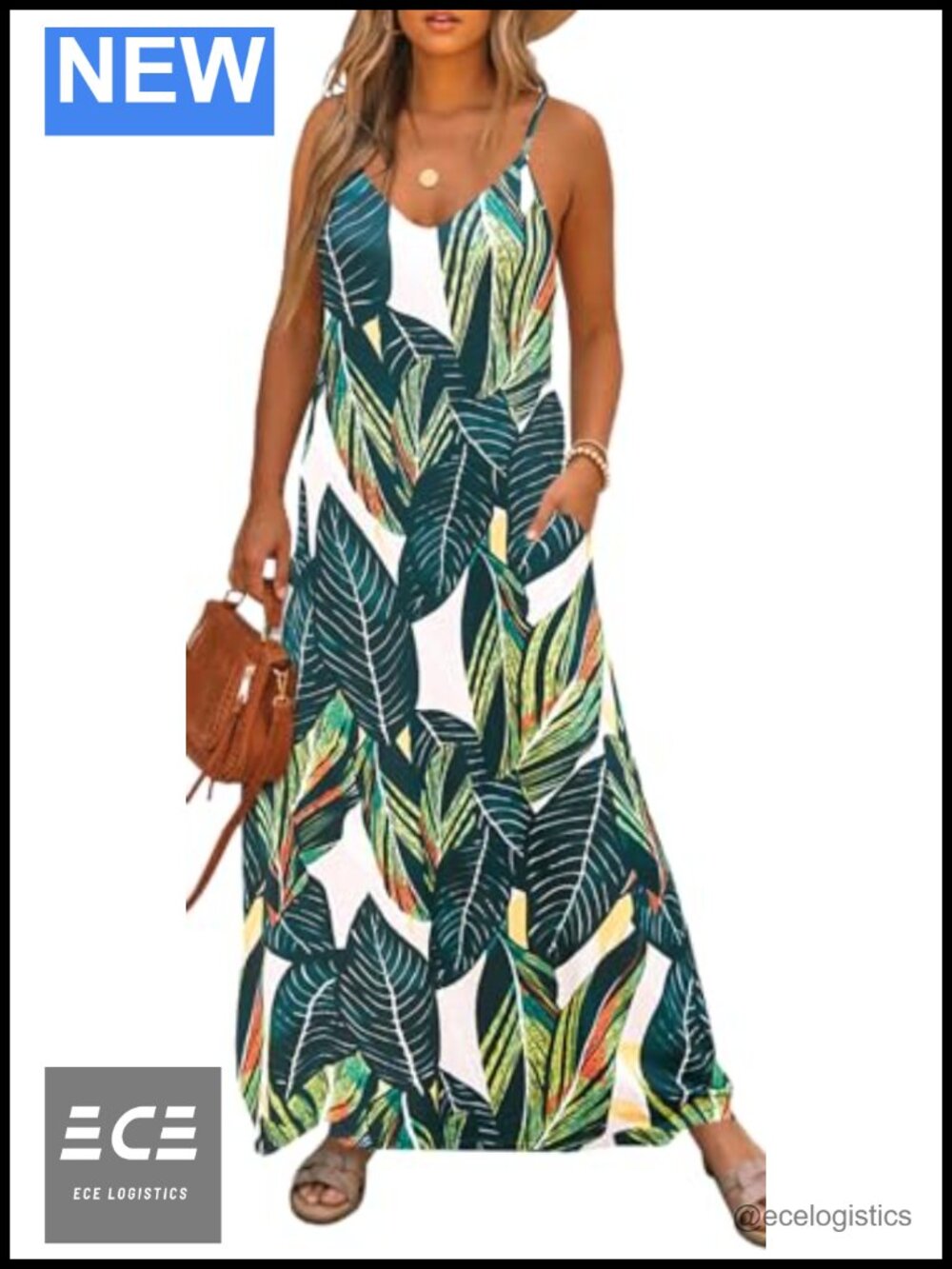 Women Summer Maxi Dress Spaghetti Strap V-Neck Sleeveless Flowy Beach with